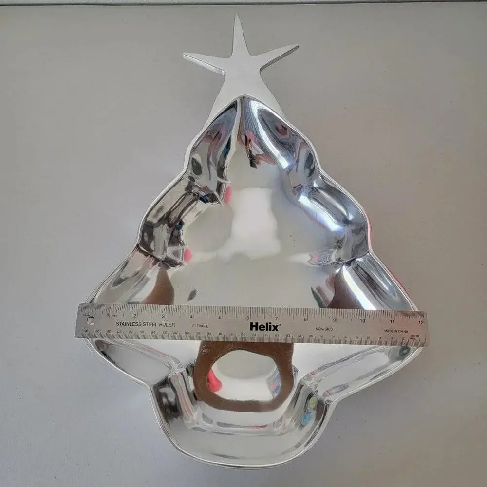 Pewter Christmas Tree Serving Platter Silver Tone Holiday Tray Medium Size